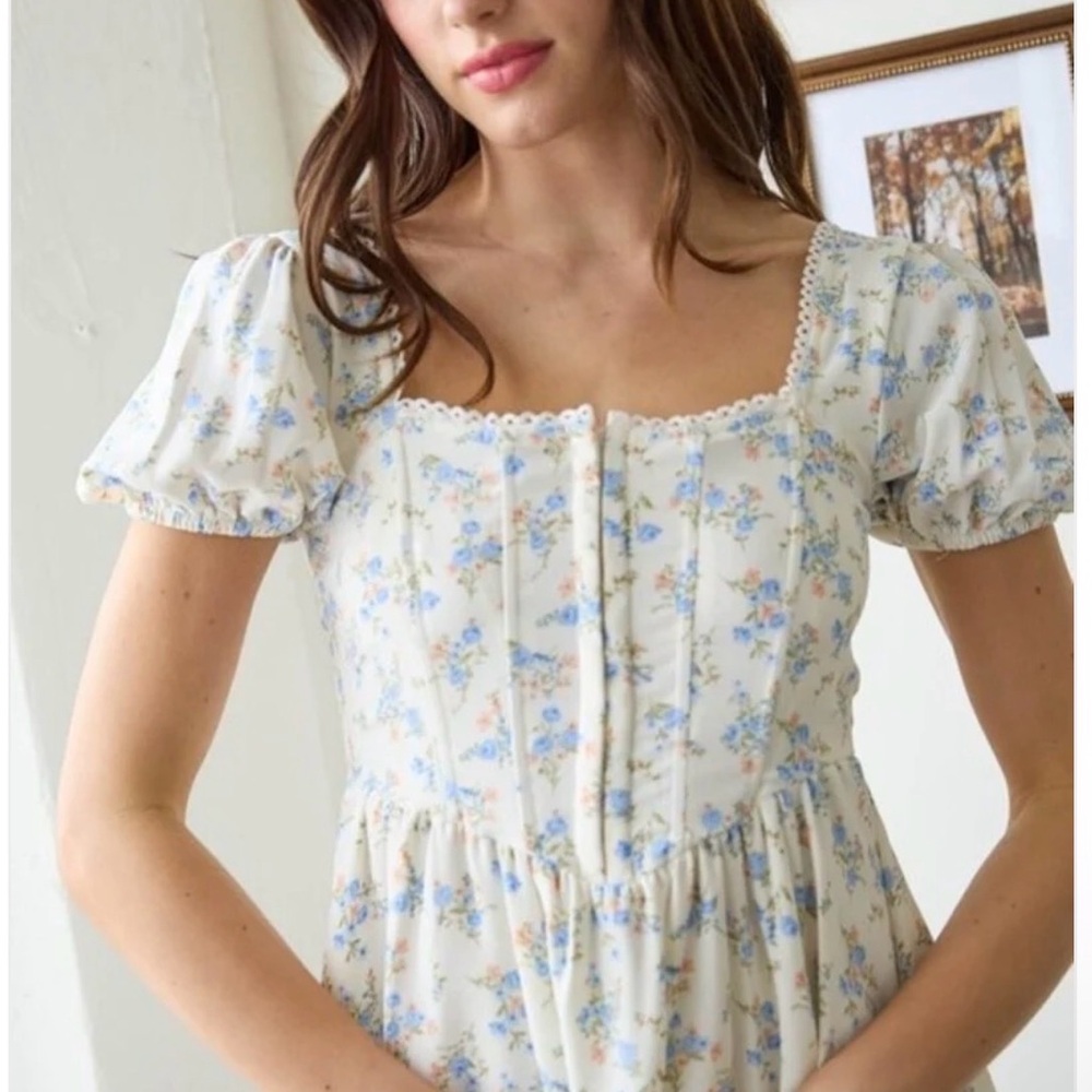 Mine Blue Floral Mini Dress - Picture 2 of 3